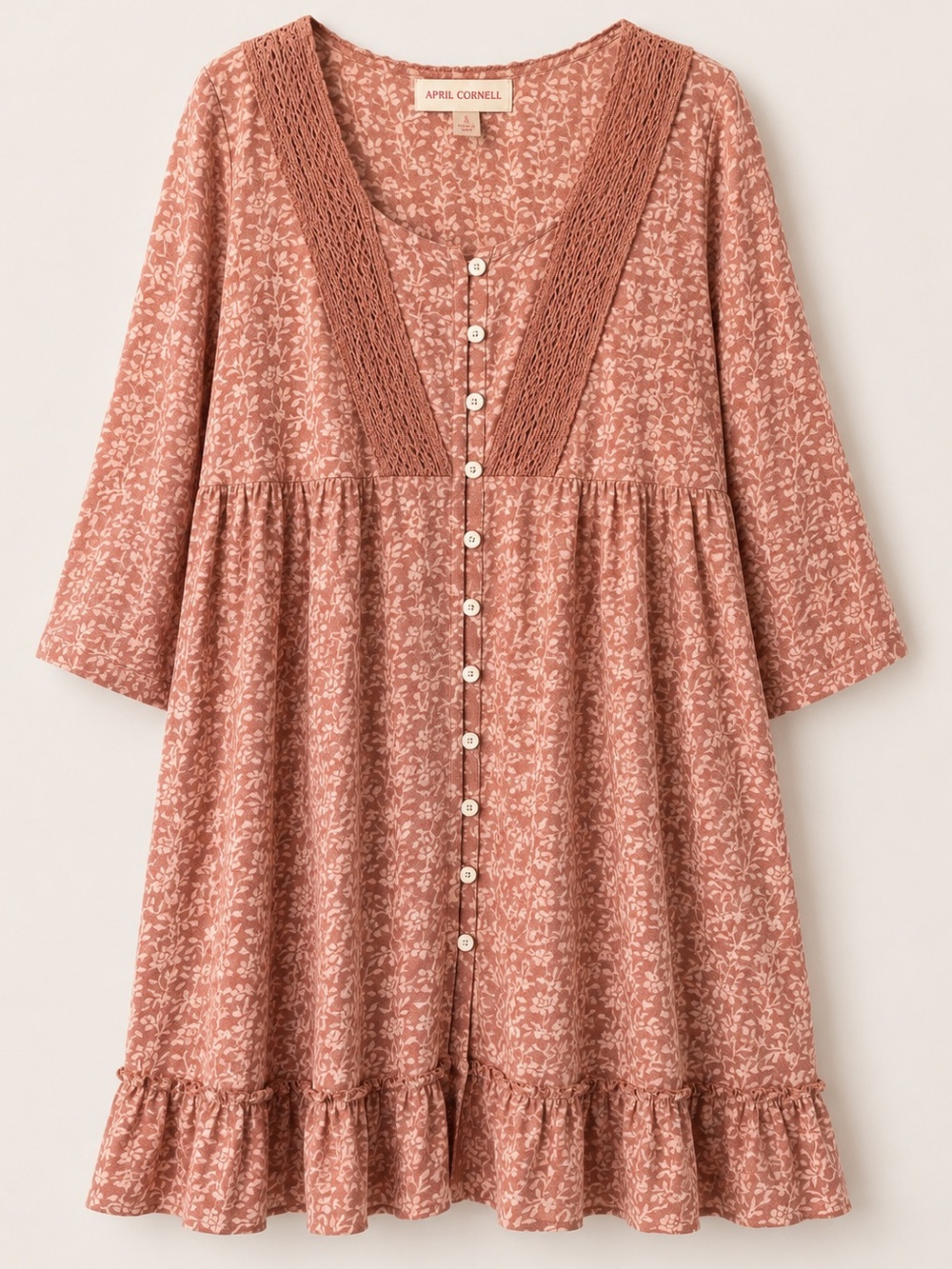 Oversized April Cornell Dusty Rose Tunic Dress | Cottagecore